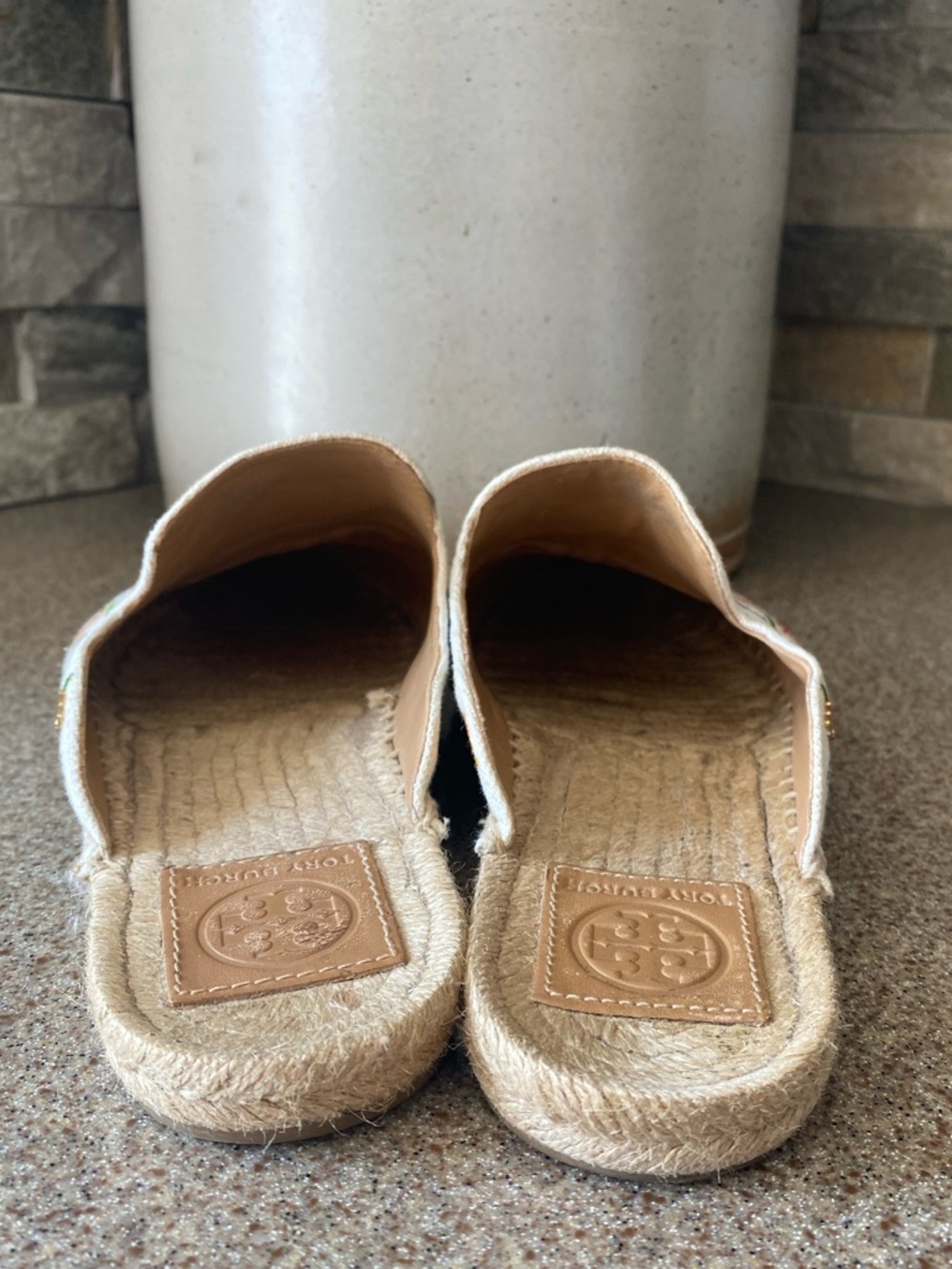 Tory Burch Max Ivory Painted Iris Embroidered Espadrille Slide - Picture 8 of 8
